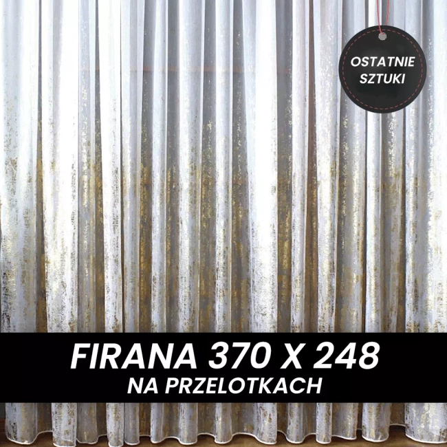 Firana 370 x 248 cm - Firany Długie Białe ze Złotym - Firana na przelotkach